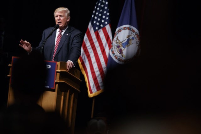 Republican presidential candidate Donald Trump speaks during a campaign rally at Briar Woods High School Tuesday Aug. 2 2016 in Ashburn Va