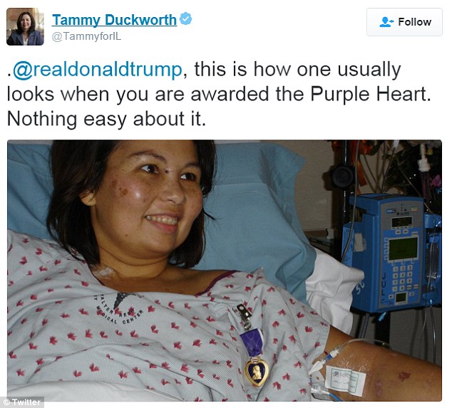 Donald Trump's controversial remarks about receiving a Purple Heart as a gift have been met with powerful messages from veterans who received the decorated award including Congresswoman and Iraq War veteran Tammy Duckworth