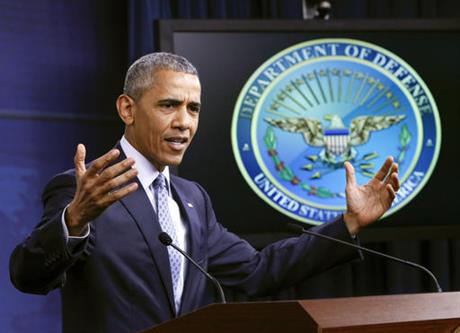 President Barack Obama talks about the war on terrorism and efforts to degrade and destroy the Islamic State group during a news conference at the Pentagon in Washington Thursday Aug. 4 2016