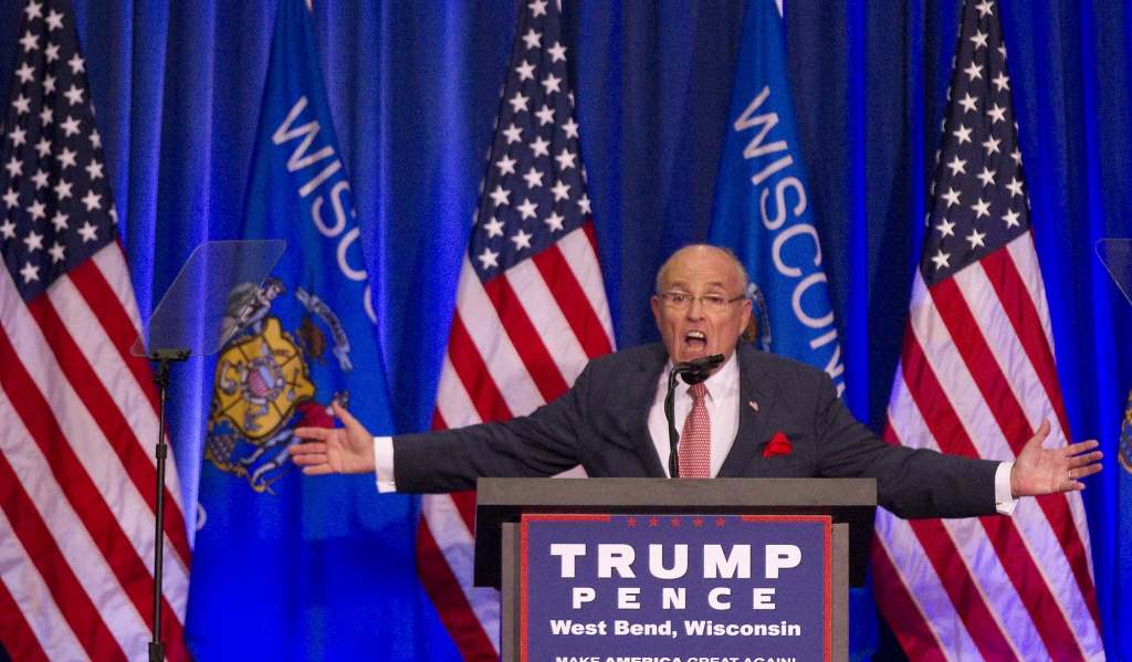 Former New York City Mayor Rudy Giuliani speaks during the campaign rally for Republican presidential nominee Donald Trump Tuesday Aug. 16 2016 in West Bend Wis