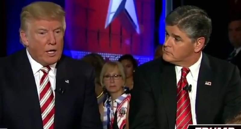 Donald Trump speaks to Sean Hannity during a Fox News town hall on Aug. 17 2016