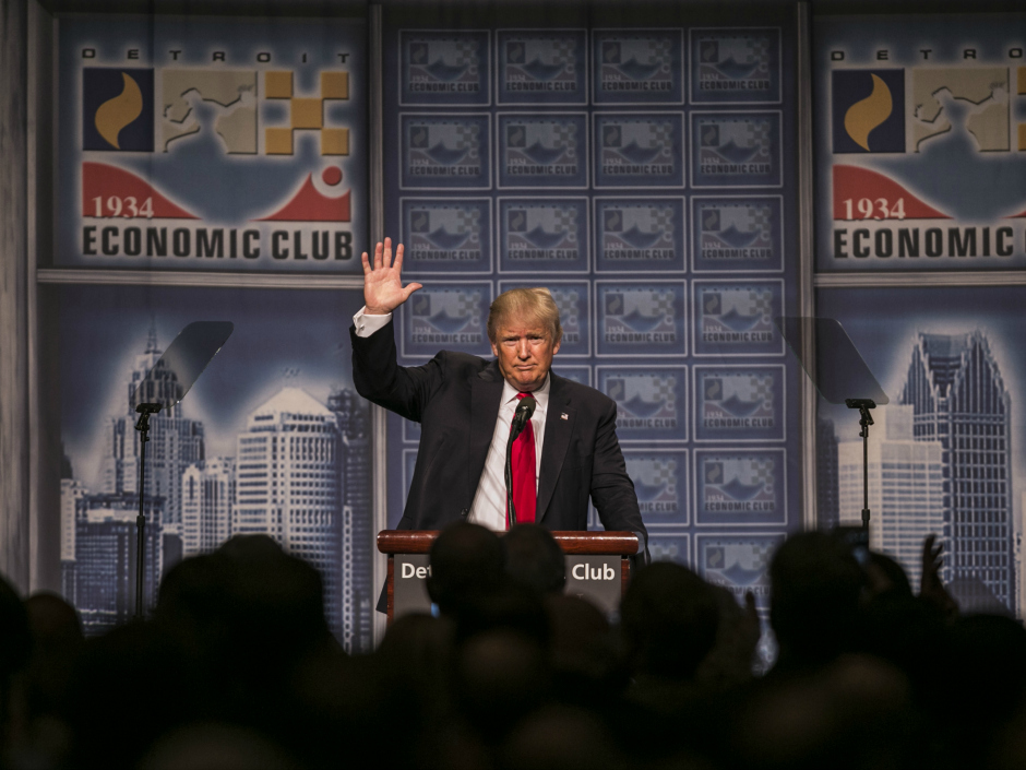 Donald Trump during an event to discuss his economic plans at the Detroit Economic Club