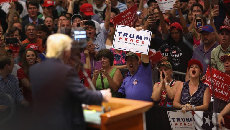 Trump Austin protester Trump Austin protester middle finger Trump Austin rally