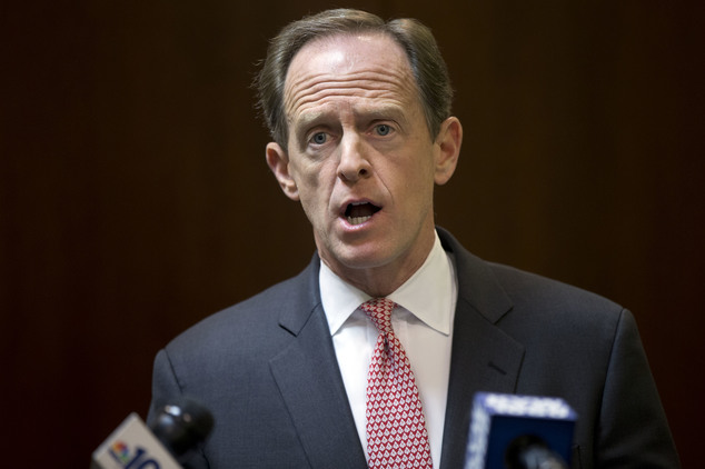 Sen. Pat Toomey R-Pa. speaks during a news conference in Philadelphia. Endangered Toomey is banking on Pennsylvania