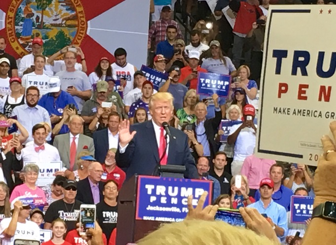 Republican Presidential nominee Donald Trump talked up his appreciation for Gold Star families during a rally Wednesday in Jacksonville