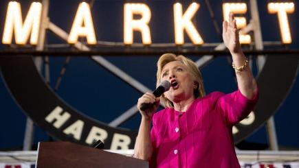 Hillary Clinton sets out her stall during a rally at Broad Street Market in Harrisburg Pennsylvania