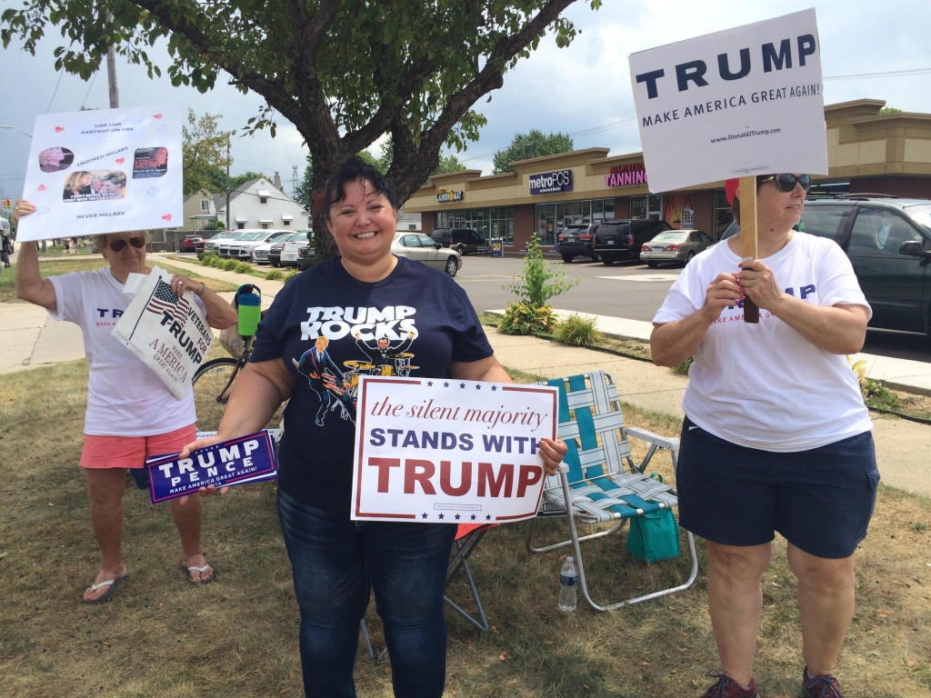 Trump supporters at the Hillary Clinton speech in Warren