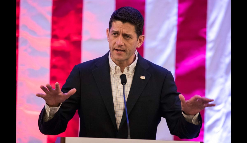 House Speaker Paul Ryan of Wis. speaks during a breakfast with Pennsylvania delegates during the Republican National Convention in Westlake Ohio