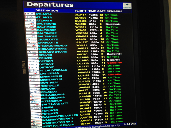 Tuesday morning flight board at Bradley International Airport