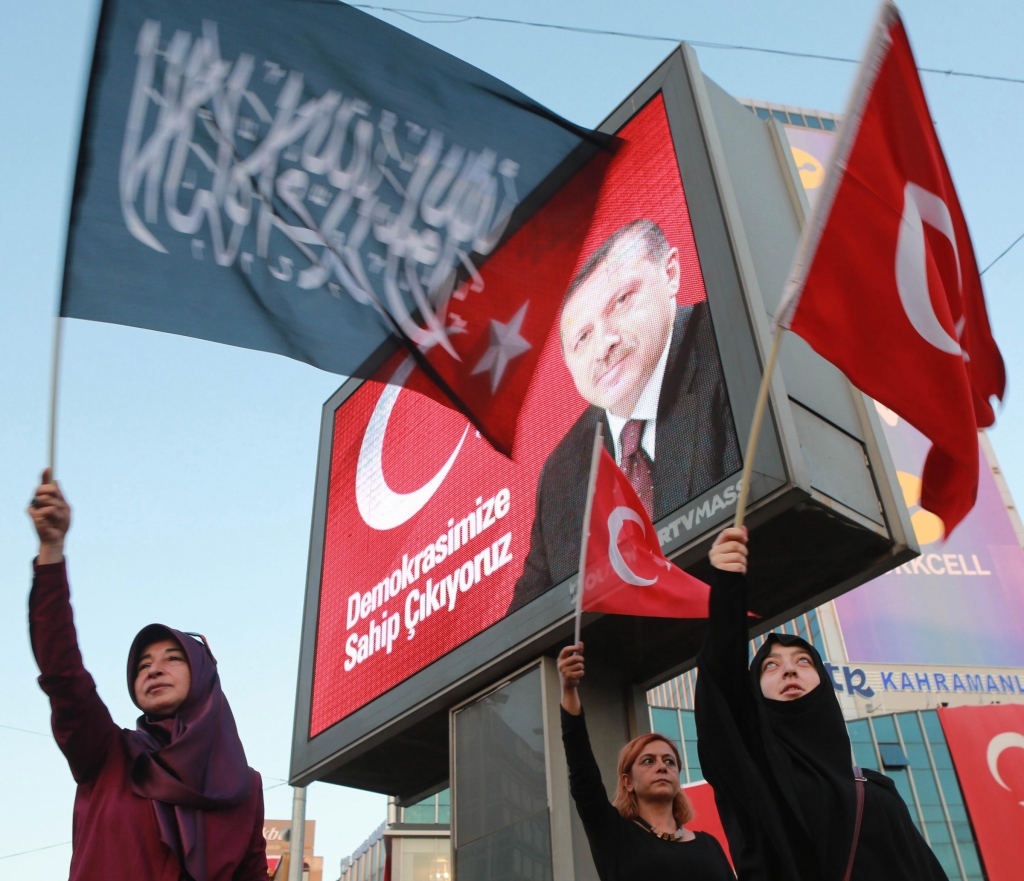 Tayyip Erdogan on Aug. 2 in Ankara's Kizilay Square during a protest against the failed military coup in July