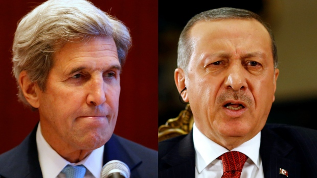 U.S. Secretary of State John Kerry left will visit Turkey later this month. Tensions between the two countries have grown since a failed military coup that Turkish President Tayyip Erdogan right blames on a U.S.-based cleric