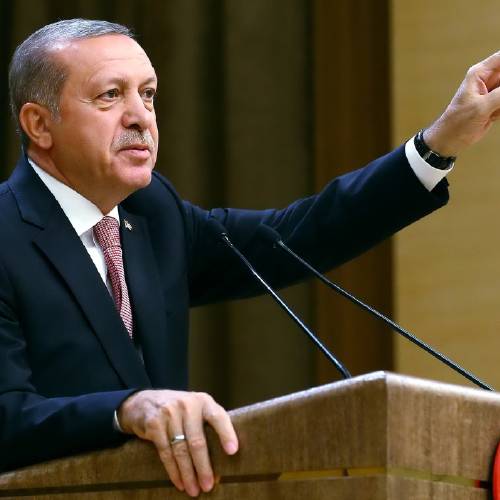 Recep Tayyip Erdogan speaks during an event for foreign investors in Ankara Turkey on Tuesday Aug. 2 2016. Erdogan said once more blasted unnamed Western countries which he says supported an attempted coup on July 15