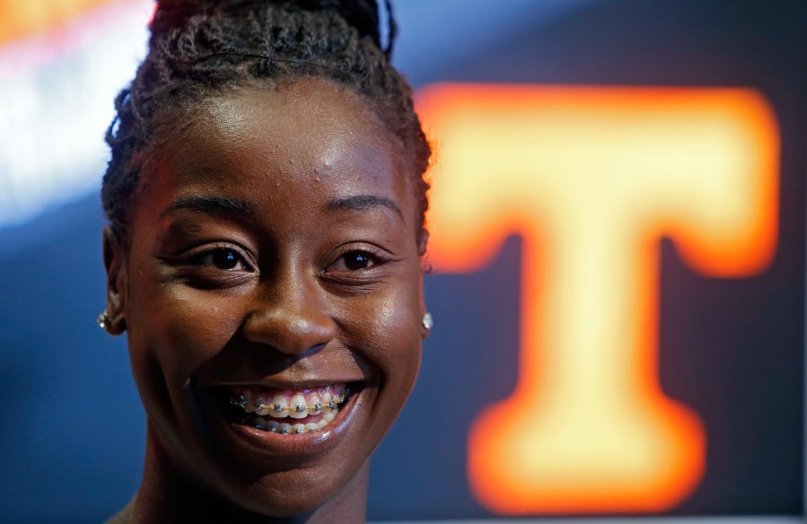 Kali Davis White smiles as she speaks during an interview about being on Team USA after qualifying for 2016 Rio Olympics Monday