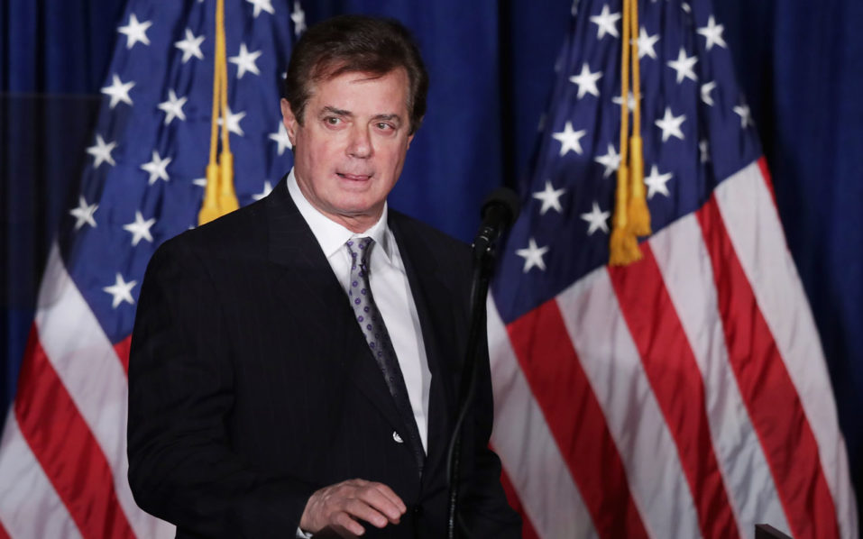 26 2016 shows Paul Manafort advisor to Republican presidential candidate Donald Trump's campaign checking the teleprompters before Trump's speech at the Mayflower Hotel in Washington DC. Paul Manafort