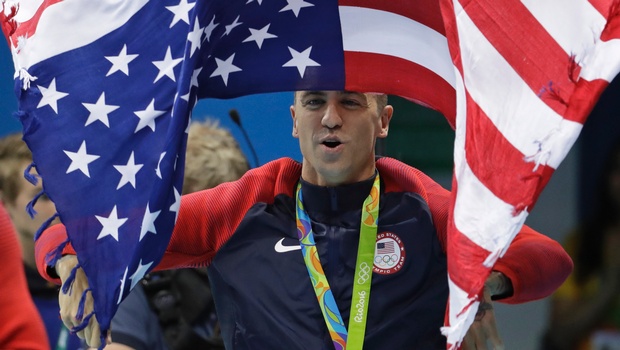 United States Anthony Ervin celebrates his gold medal for the men's 50-meter freestyle final during the swimming competitions at the 2016 Summer Olympics Friday Aug. 12 2016 in Rio de Janeiro Brazil. | AP