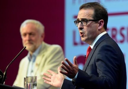 Labour Party leadership challenger Owen Smith speaks during a debate against Labour leader Jeremy Corbyn in the first hustings event of the Labour leadership campaign in Cardiff Wales Britain