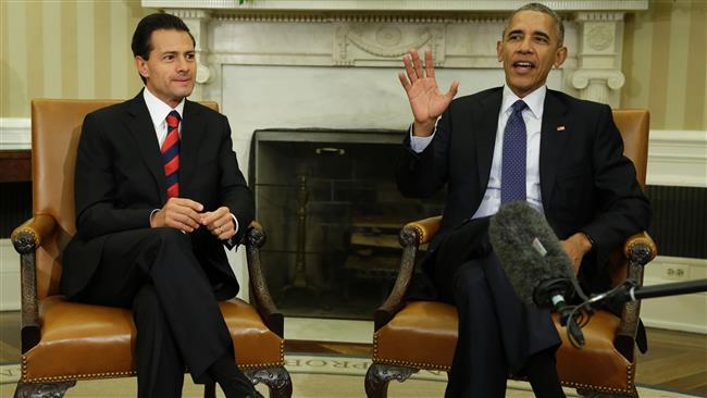 US President Barack Obama meets with Mexican President Enrique Pena Nieto in the Oval Office of the White House in Washington