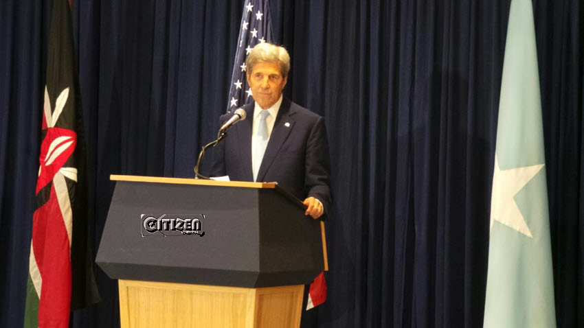 US Secretary of State John Kerry addressing the press in Nairobi