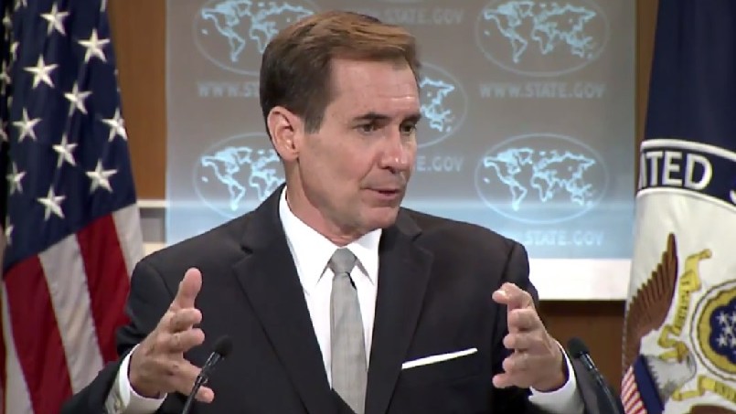 US State Department spokesman John Kirby briefs reporters