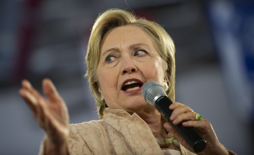 CLEVELAND OH- AUGUST 17 Democratic candidate for President Hillary Clinton speaks to supporters during a Hillary for America rally at John Marshall High School