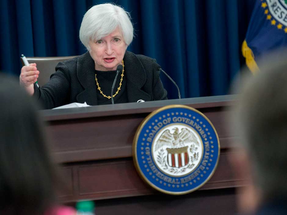 Janet Yellen chair of the U.S. Federal Reserve speaks during a news conference