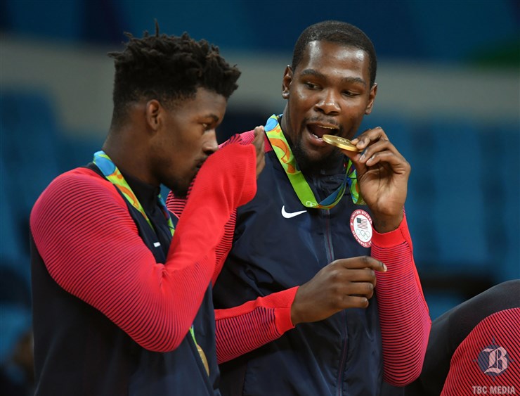 USA Today Sports   USA forward Kevin Durant right celebrates winning the gold medal with teammate Jimmy Butler on Sunday