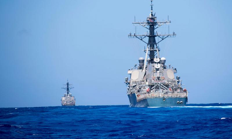 The Arleigh Burke-class guided-missile destroyer USS Benfold, right is underway with the Arleigh Burke-class guided-missile destroyer USS Curtis Wilbur during an exercise as part of Multi Sail 2016 in March Deven Leigh Ellis  U.S. Navy