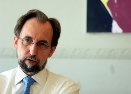 United Nations High Commissioner for Human Rights Zeid Ra'ad Al Hussein gestures during an interview with Reuters in Geneva Switzerland