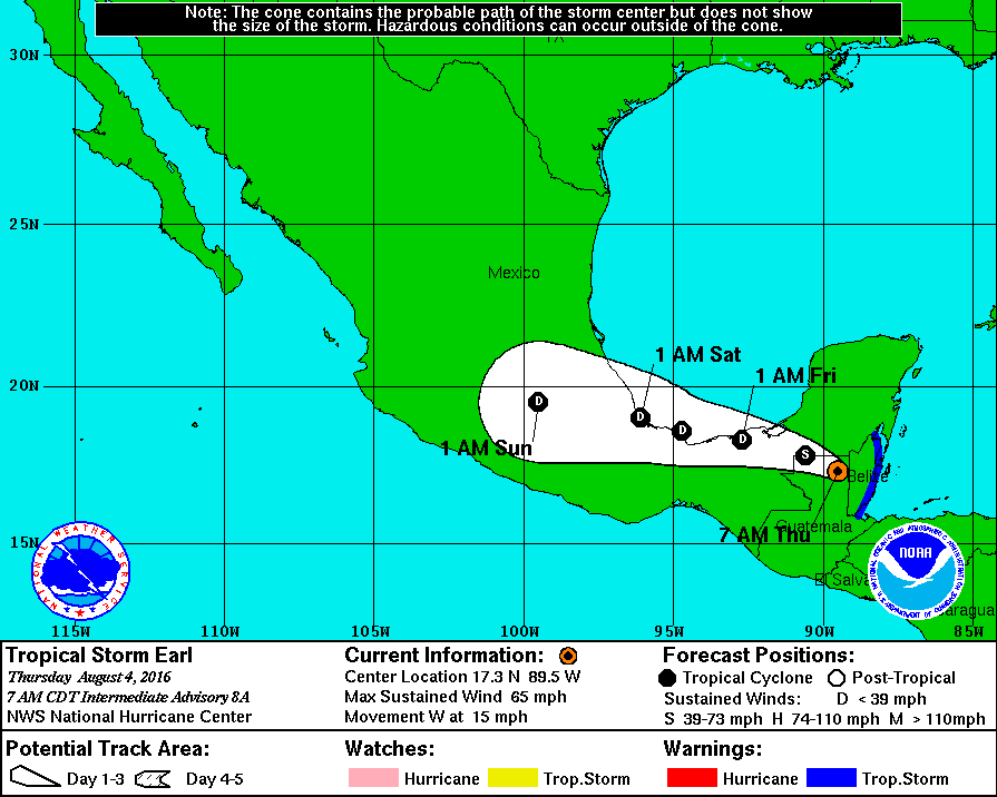 Tropical Storm Earl 8 a.m. Aug. 4 2016