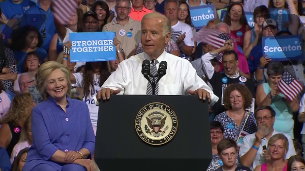 Vice President Joe Biden speaks to a crowd in Scranton alongside Democratic presidential nominee Hillary Clinton