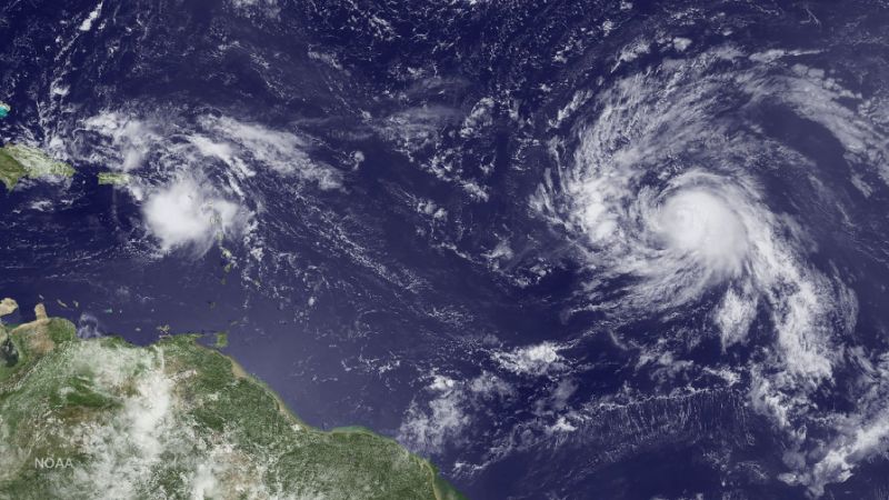 Tropical Storm Gaston now upgraded to a hurricane is seen swirling in the Atlantic Ocean