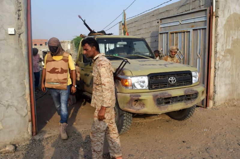 Yemeni security forces take part in a raid in Ja'awla a northern neighbourhood of the southern city of Aden