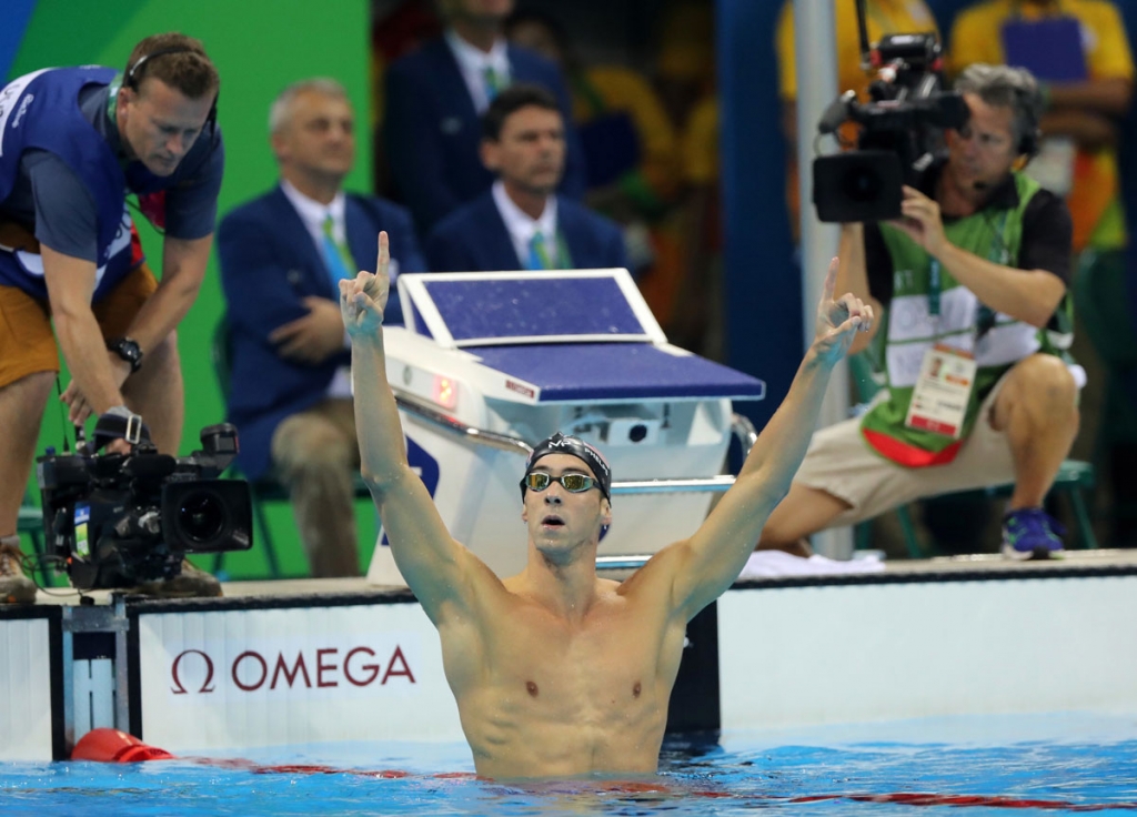 United States&#039 Michael Phelps celebrates winning the gold medal in the men's 200-meter butterfly during the swimming competitions at the 2016 Summer Olympics Tuesday Aug. 9 2016 in Rio de Janeiro Brazil