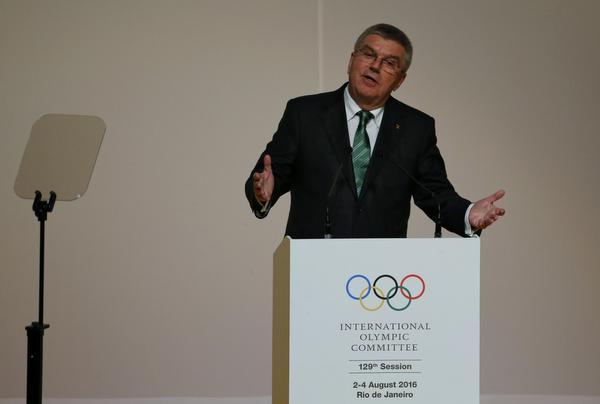 International Olympic Committee president Thomas Bach addresses the 129th IOC session in Rio de Janeiro Brazil on Monday