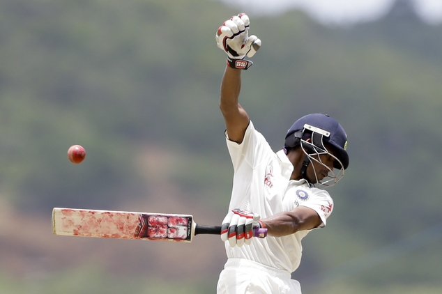 India's Wriddhiman Saha plays a shot from the bowling of West Indies Shannon Gabriel during day two of their third cricket Test match at the Daren Sammy Cri