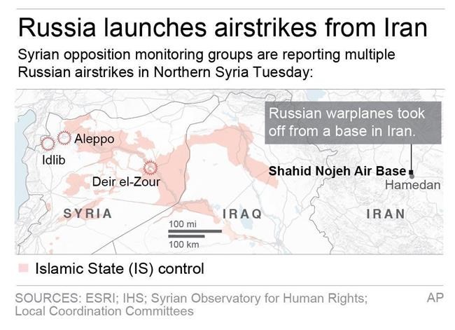 Warplanes took off from a base in Iran to target militants in Syria