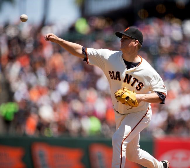 San Francisco Giants starting pitcher Matt Cain delivers against the Washington Nationals during the first inning of a baseball game Sunday