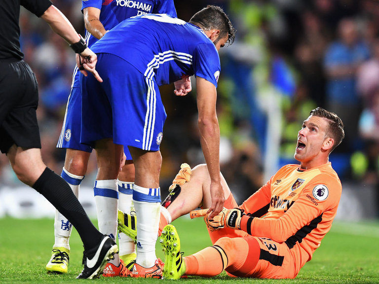 Diego Costa challenged Adrian in the second half and gave away a free-kick