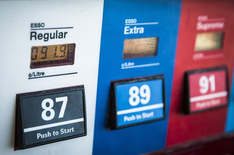 An Esso gas pump displays the price of fuel at 91.9 cents CAD per litre in Richmond Hill Ontario