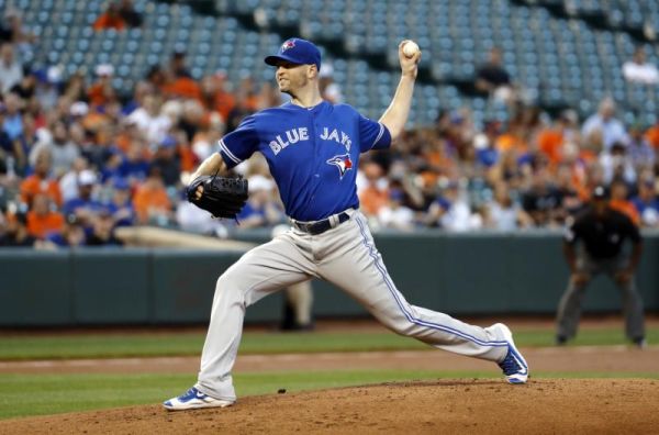 Toronto Blue Jays starting pitcher J.A. Happ throws