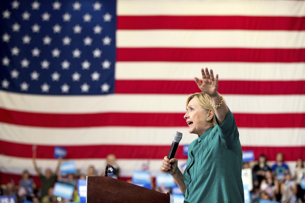 Democratic presidential nominee Hillary Clinton speaks at a rally at Abraham Lincoln High School in Des Moines Iowa on Wednesday