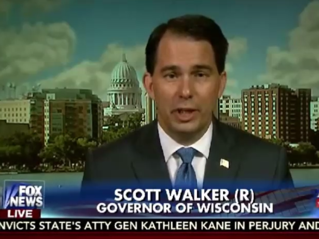 Wisconsin Gov. Scott Walker in an interview on Fox News.   Fox News