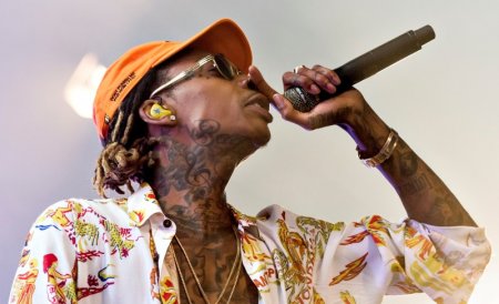 Wiz Khalifa performs at Arena stage at Roskilde Festival in Roskilde Denmark