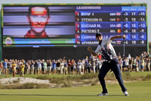 Justin Rose of Great Britain wins the gold