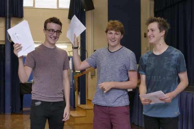 Vale Academy students Alex Nightingale Harvey Stevenson and Jacob Burnett celebrate.
Alex achieved three A* five A two B and one C grade Harvey achieved 11 A* and one A grade Jacob achieved four A four B and one C grade. EMN-160825-170109001