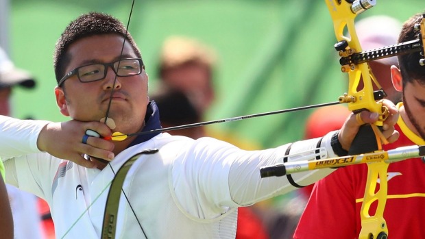 South Korea's Kim Woo Jin in action during the ranking round at the Sambodromo