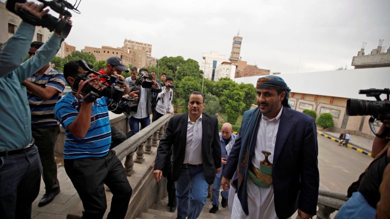 U.N. special envoy for Yemen Ismail Ould Cheikh Ahmed arrives for a meeting with Houthi movement officials in Sanaa Yemen. Talks aimed at ending Yemen's war which had appeared on the brink of collapse after a major disagreement between the governme