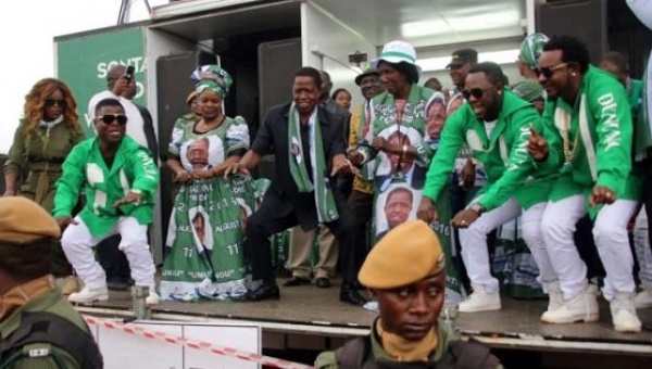 Edgar Lungu, leader of the Patriotic Front party during a rally ahead of Thursday