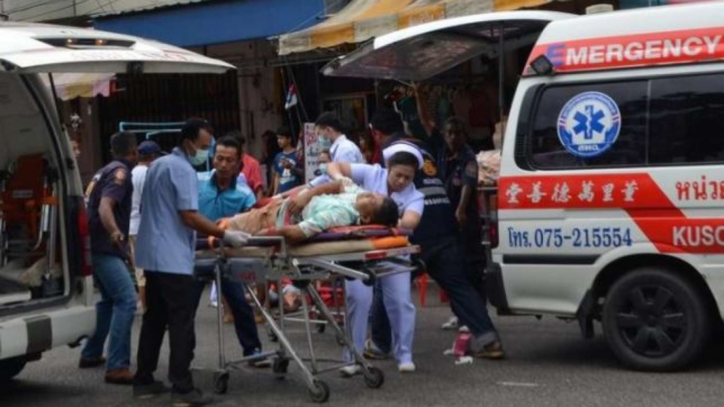 Victims of the bomb blast in Thailand being given emergency treatment