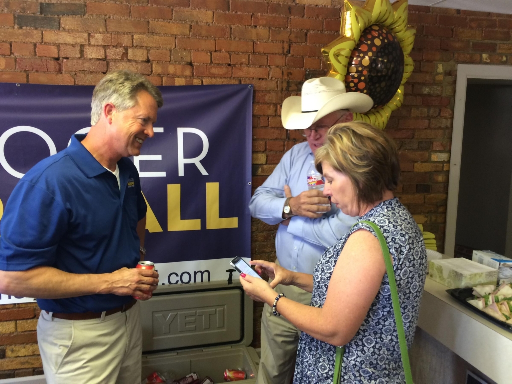 Roger Marshall who challenged incumbent Tim Huelskamp in the First Congressional District in Kansas visits with ag leaders who endorsed him last month